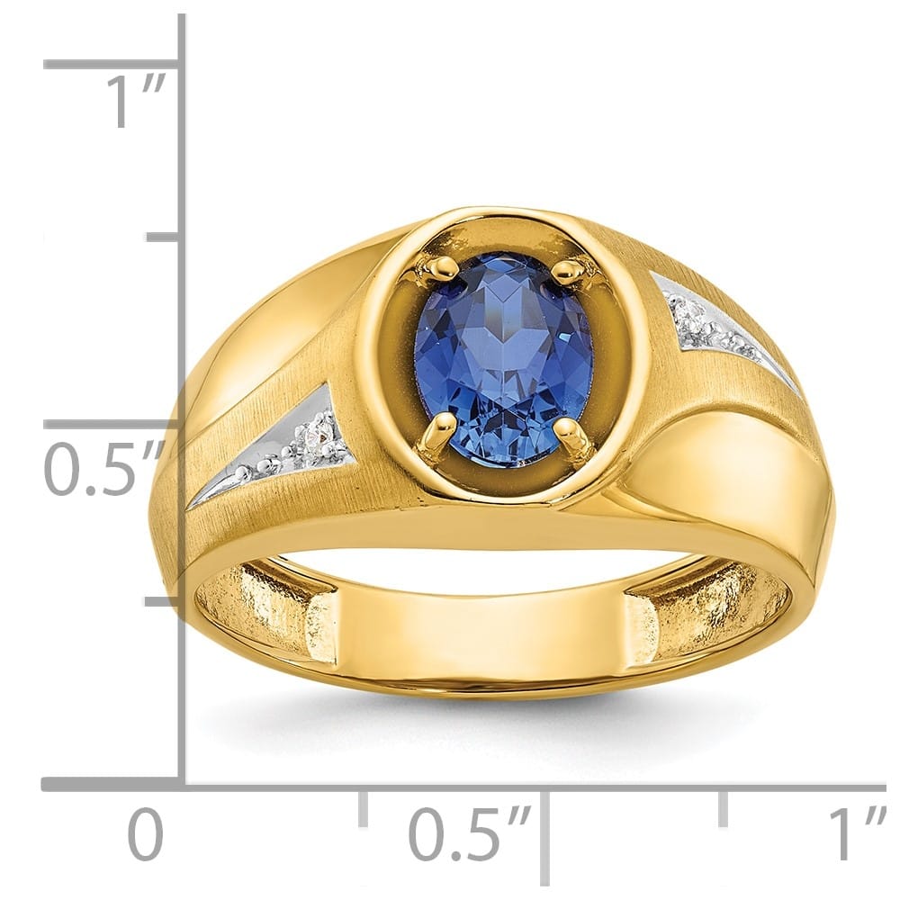 14k Yellow Gold 5.35 g Lab Created Sapphire Diamond Men's Ring