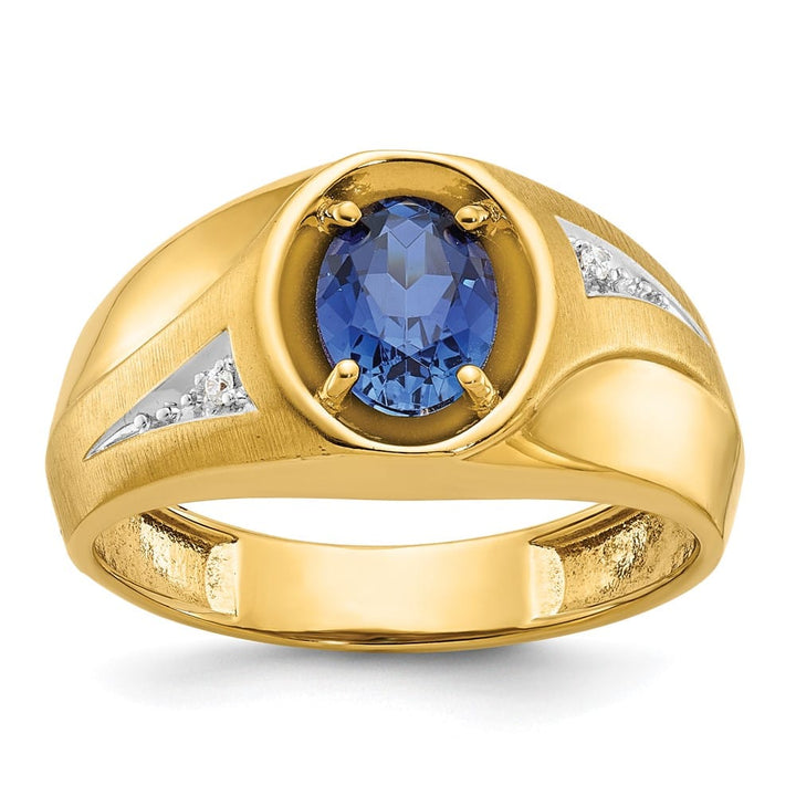 14k Yellow Gold 5.35 g Lab Created Sapphire Diamond Men's Ring