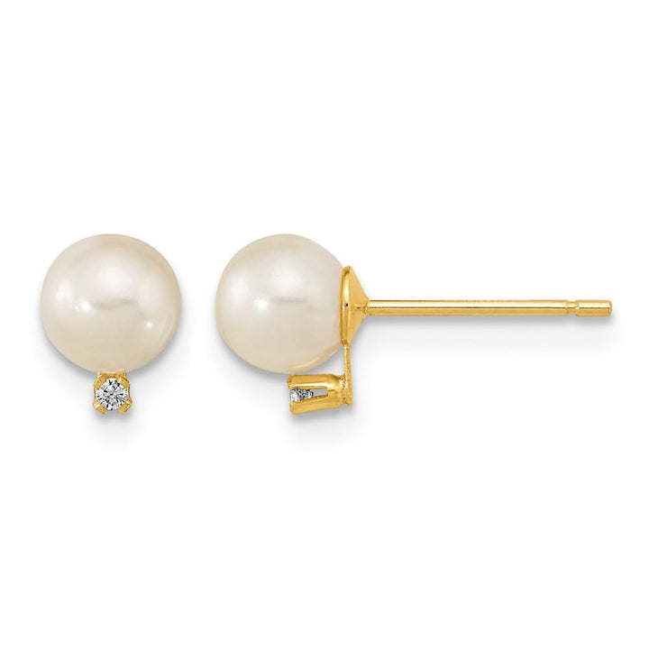 14K Yellow Gold 5-5.5mm White Round Freshwater Pearl and CZ Earrings