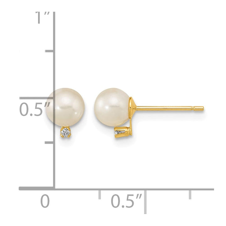14K Yellow Gold 5-5.5mm White Round Freshwater Pearl and CZ Earrings