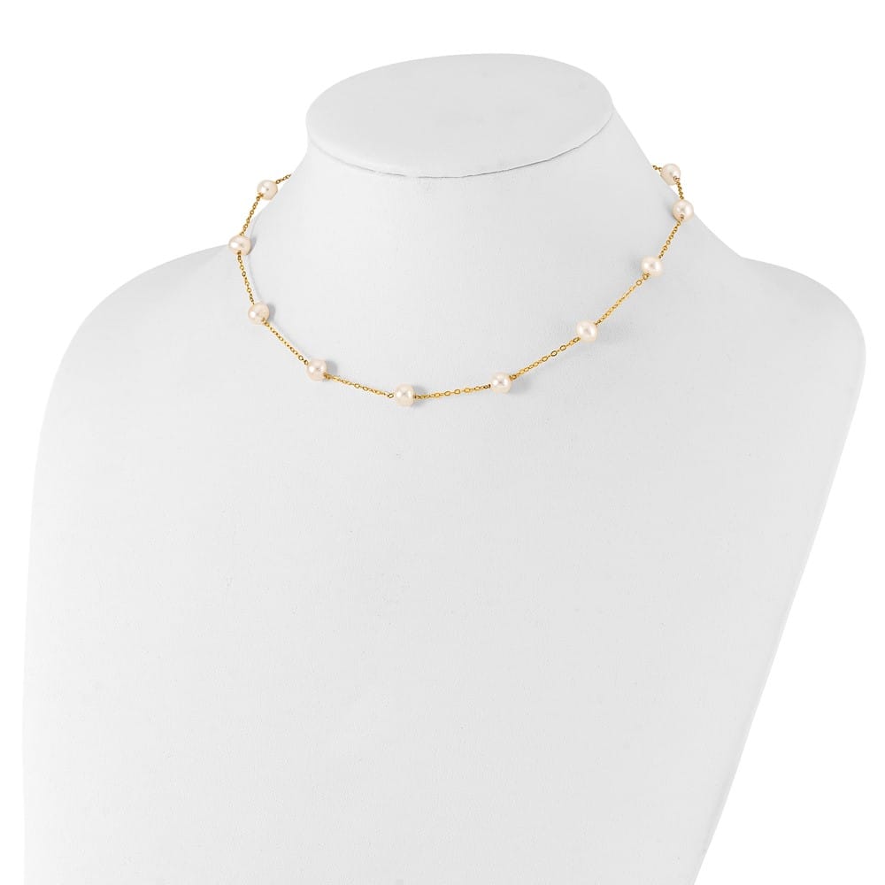 14K Yellow Gold 5.5-6.5mm White Round Cultured Pearl 18 inch Necklace
