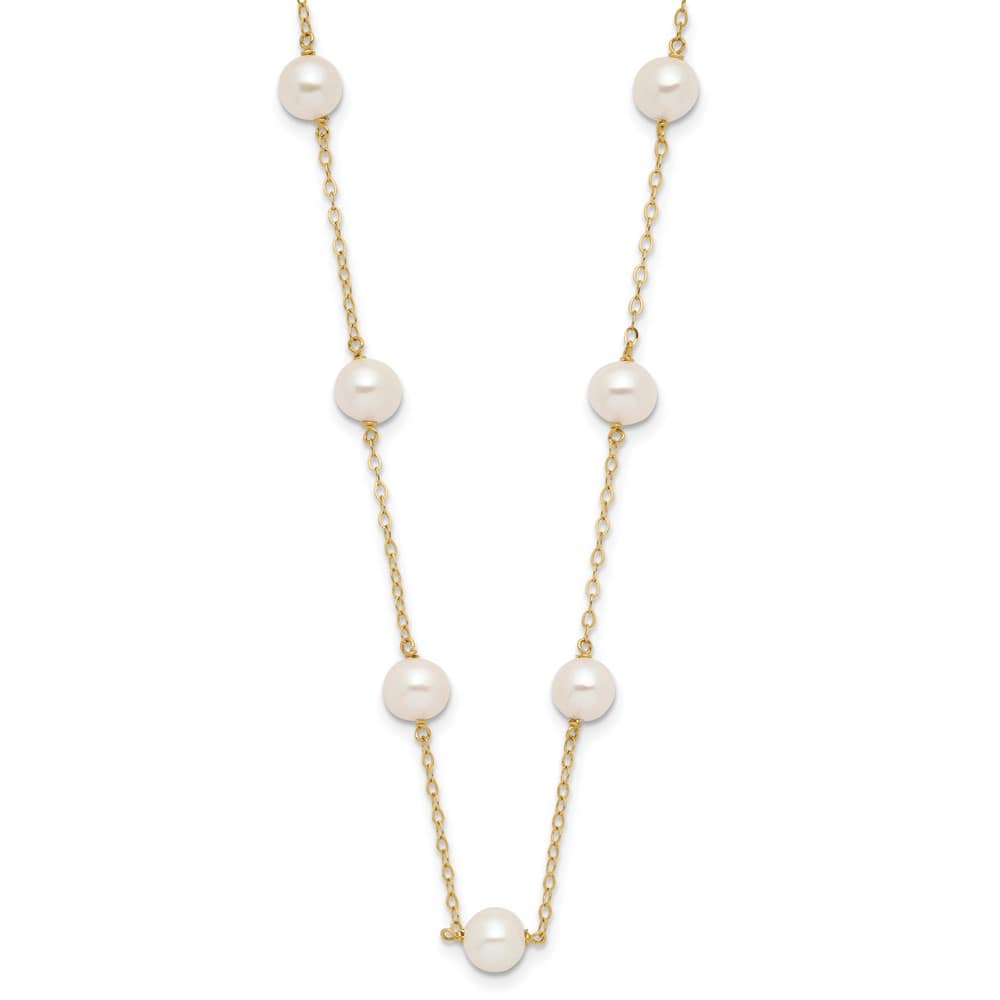 14K Yellow Gold 5.5-6.5mm White Round Cultured Pearl 18 inch Necklace