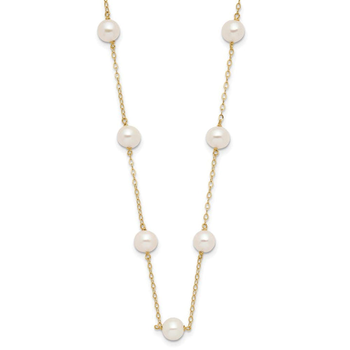 14K Yellow Gold 5.5-6.5mm White Round Cultured Pearl 18 inch Necklace