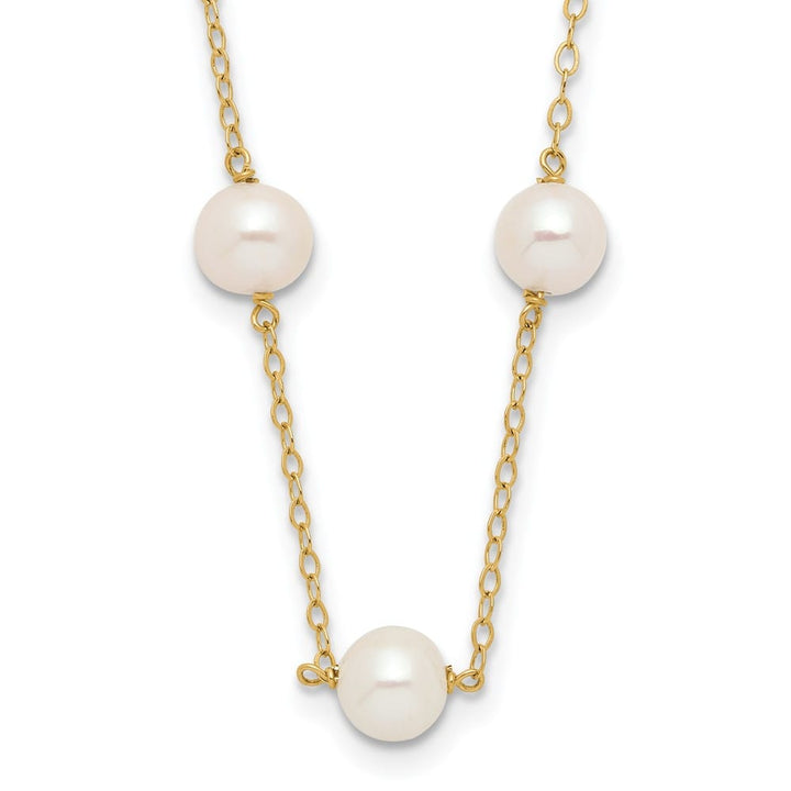 14K Yellow Gold 5.5-6.5mm White Round Cultured Pearl 18 inch Necklace