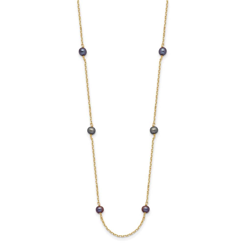 14K Yellow Gold 5-6mm Black Near Round Cultured Pearl 16 inch Necklace