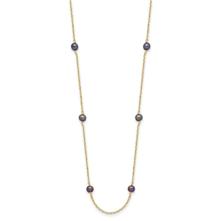 14K Yellow Gold 5-6mm Black Near Round Cultured Pearl 16 inch Necklace