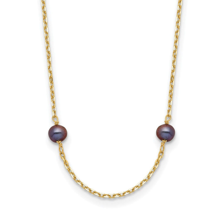14K Yellow Gold 5-6mm Black Near Round Cultured Pearl 16 inch Necklace
