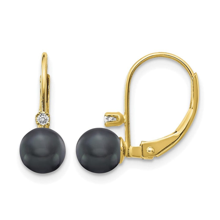 14K Yellow Gold 5-6mm Black Near-Round Freshwater Pearl and Earrings