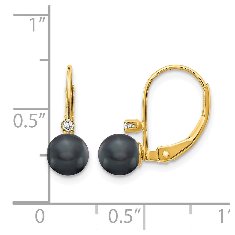 14K Yellow Gold 5-6mm Black Near-Round Freshwater Pearl and Earrings