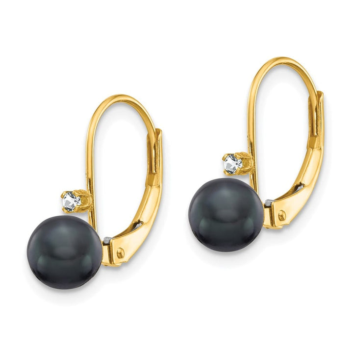 14K Yellow Gold 5-6mm Black Near-Round Freshwater Pearl and Earrings