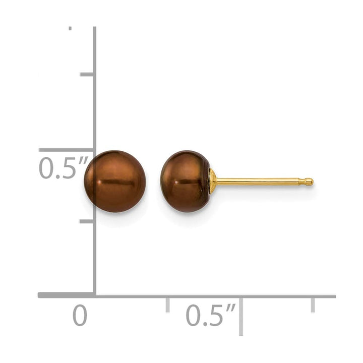 14K Yellow Gold 5-6mm Brown Button Freshwater Pearl Stud Post Earrings