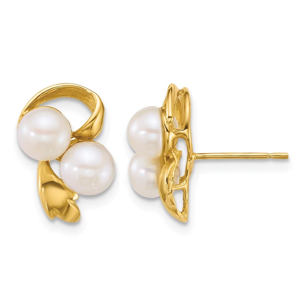 14K Yellow Gold 5-6mm Button White Freshwater Cultured Earrings