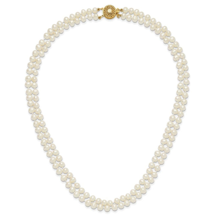 14K Yellow Gold 5-6mm Cultured Pearl Double Strand 18 inch Necklace