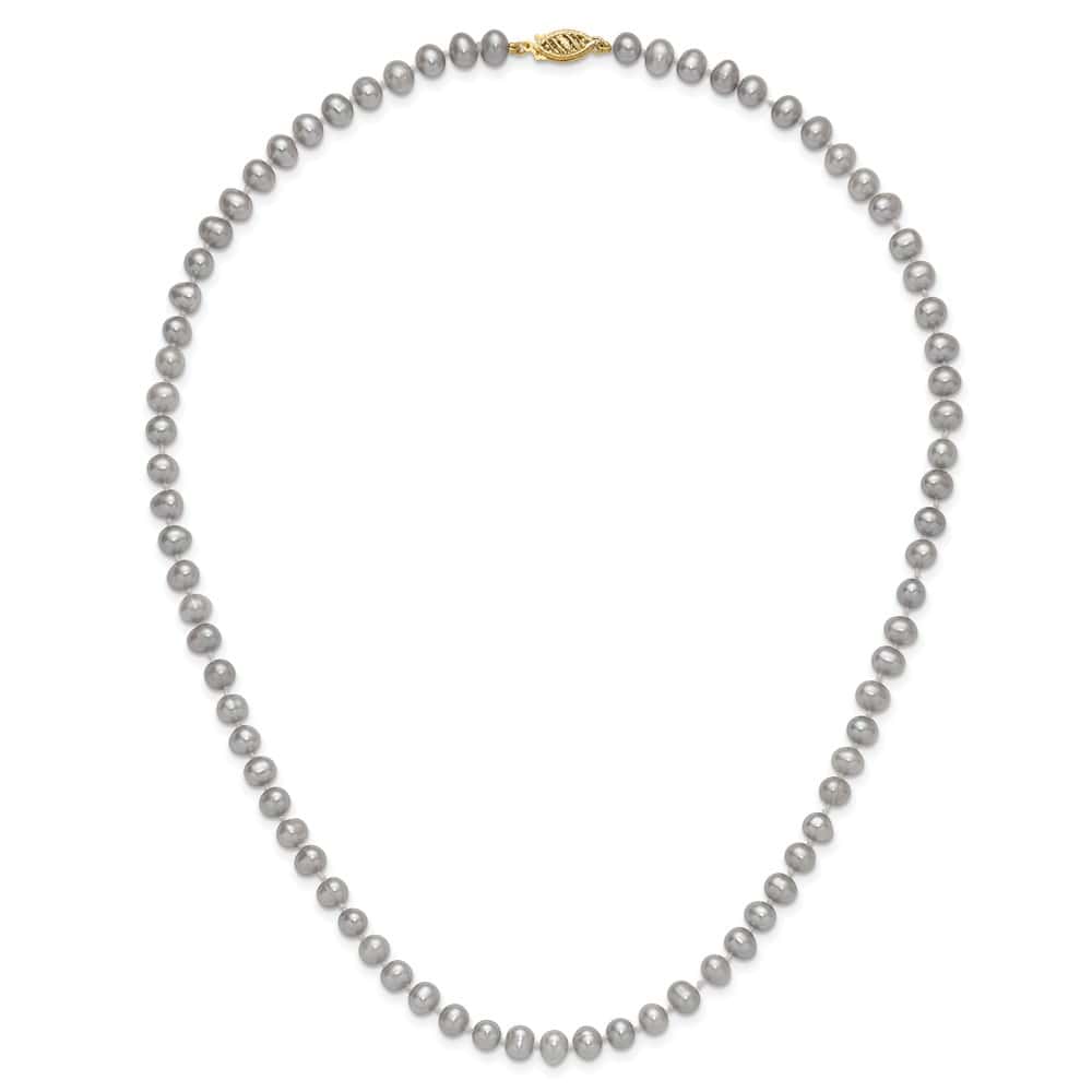 14K Yellow Gold 5-6mm Gray Near Round Cultured Pearl 20 inch Necklace