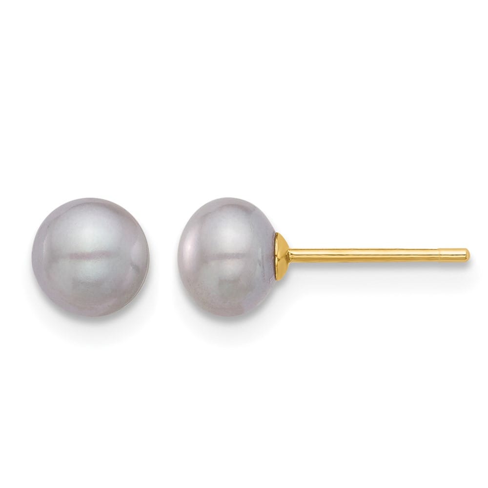 14K Yellow Gold 5-6mm Grey Button Freshwater Pearl Stud Post Earrings