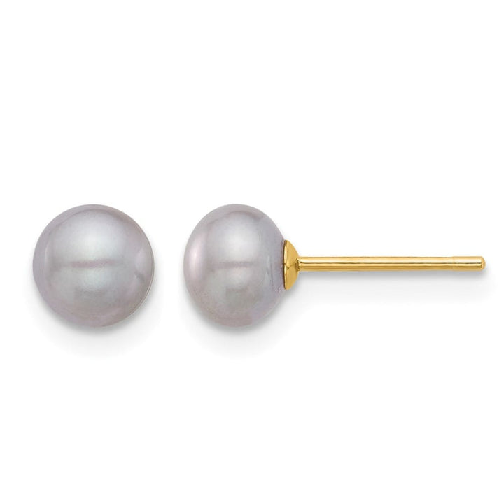 14K Yellow Gold 5-6mm Grey Button Freshwater Pearl Stud Post Earrings