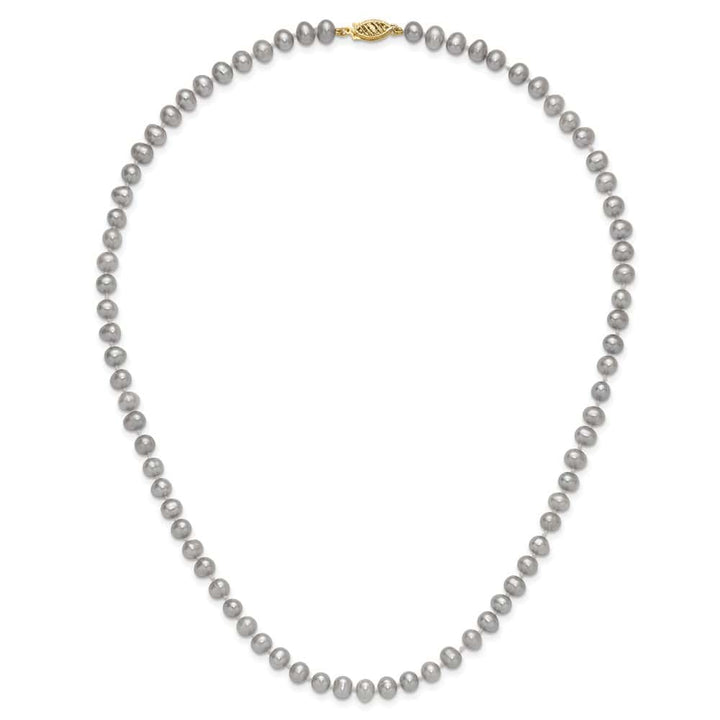 14K Yellow Gold 5-6mm Grey Near Round Cultured Pearl 16 inch Necklace