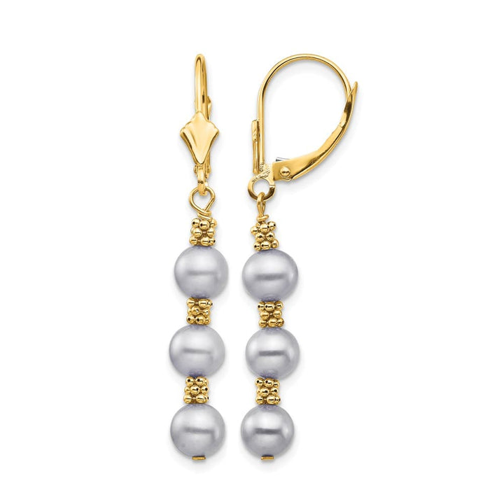 14K Yellow Gold 5-6mm Grey Semi-Round Freshwater Pearl Earrings