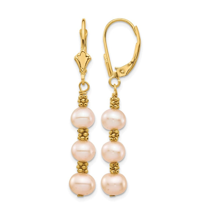 14K Yellow Gold 5-6mm Pink Semi-Round Freshwater Pearl Earrings