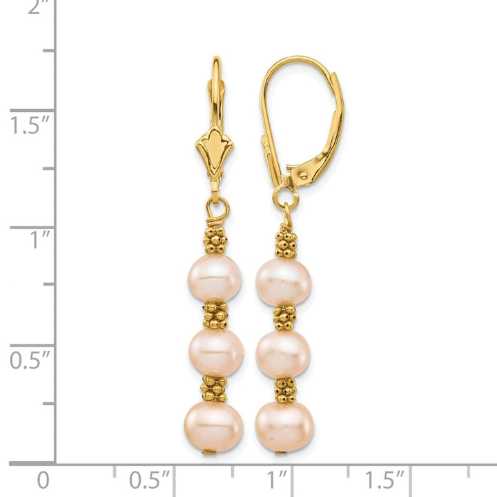 14K Yellow Gold 5-6mm Pink Semi-Round Freshwater Pearl Earrings
