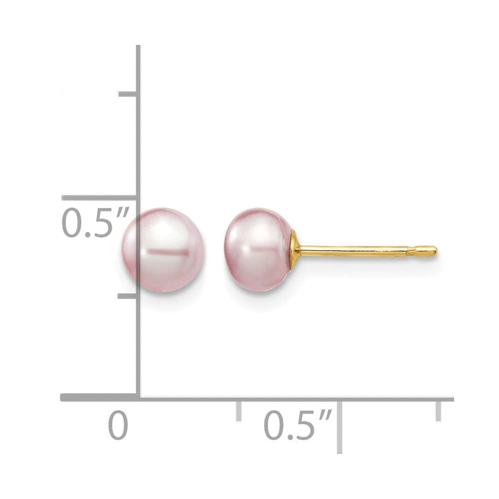 14K Yellow Gold 5-6mm Purple Button Freshwater Pearl Stud Earrings