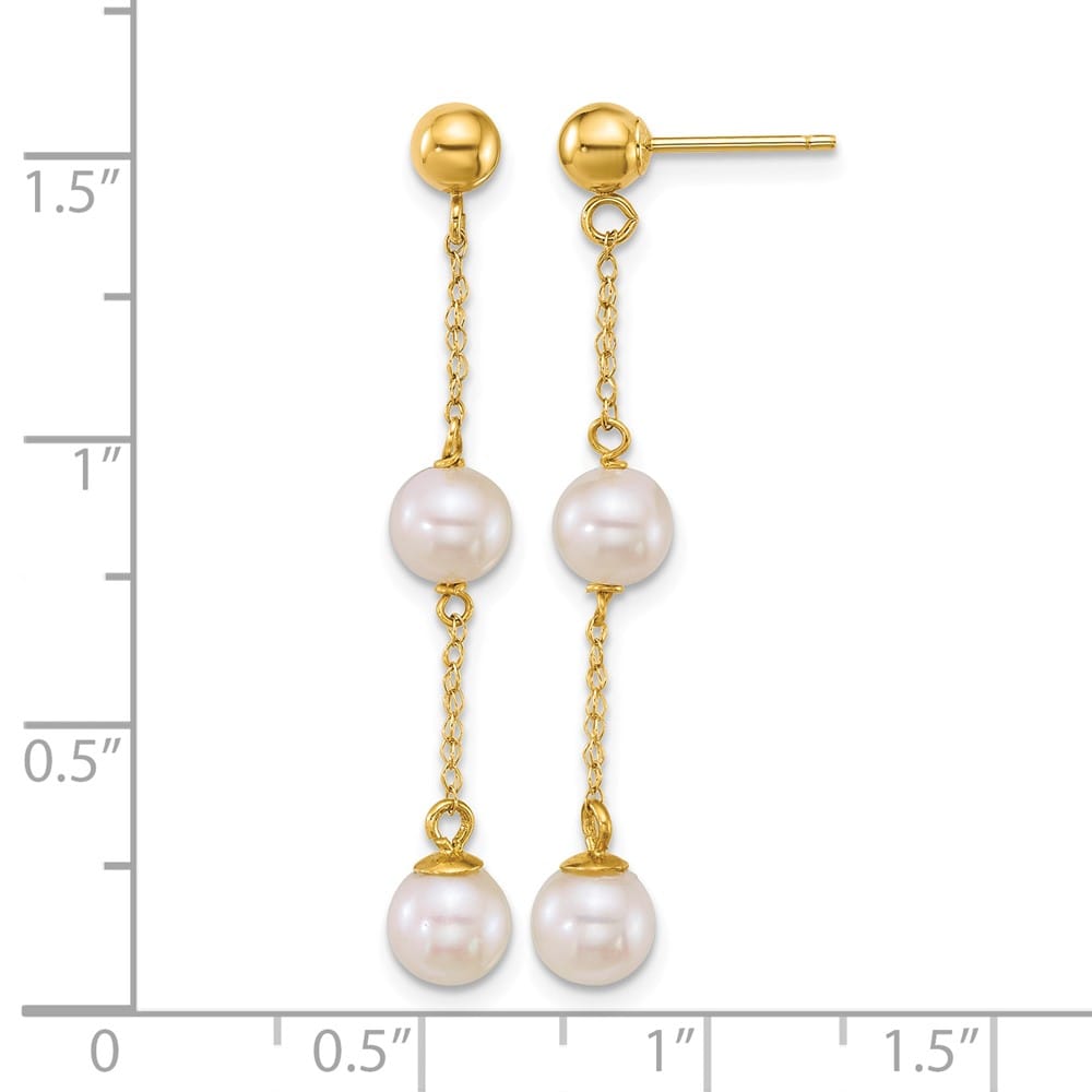 14K Yellow Gold 5-6mm Round White Freshwater Cultured Earrings