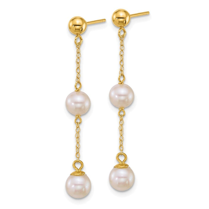 14K Yellow Gold 5-6mm Round White Freshwater Cultured Earrings