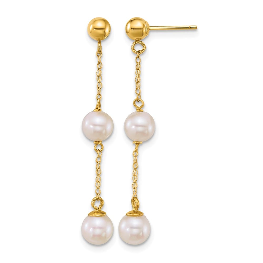 14K Yellow Gold 5-6mm Round White Freshwater Cultured Earrings