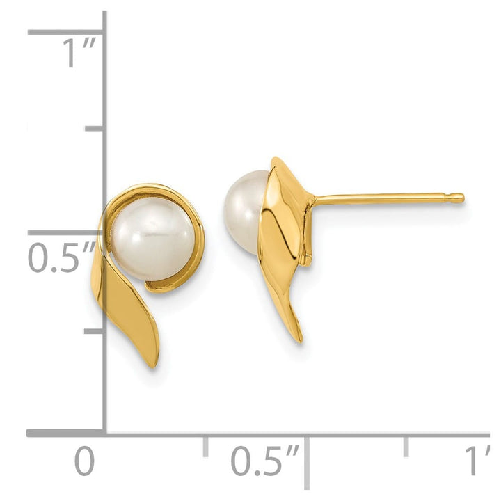 14K Yellow Gold 5-6mm White Button Freshwater Pearl Post Earrings