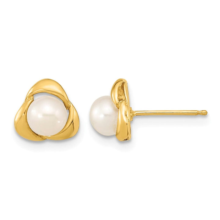 14K Yellow Gold 5-6mm White Button Freshwater Pearl Post Earrings
