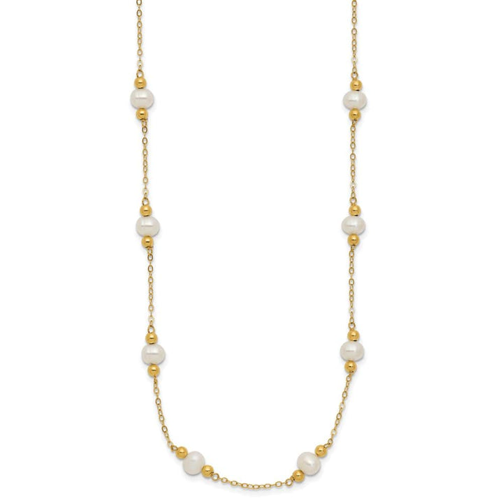 14K Yellow Gold 5-6mm White Cultured Pearl 12-Station 18 inch Necklace