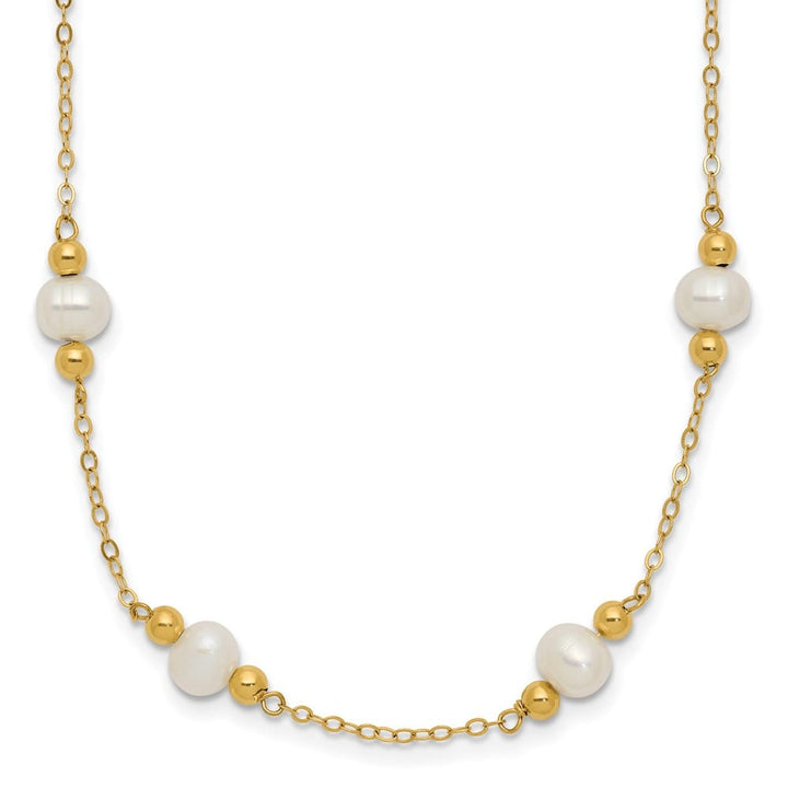 14K Yellow Gold 5-6mm White Cultured Pearl 12-Station 18 inch Necklace