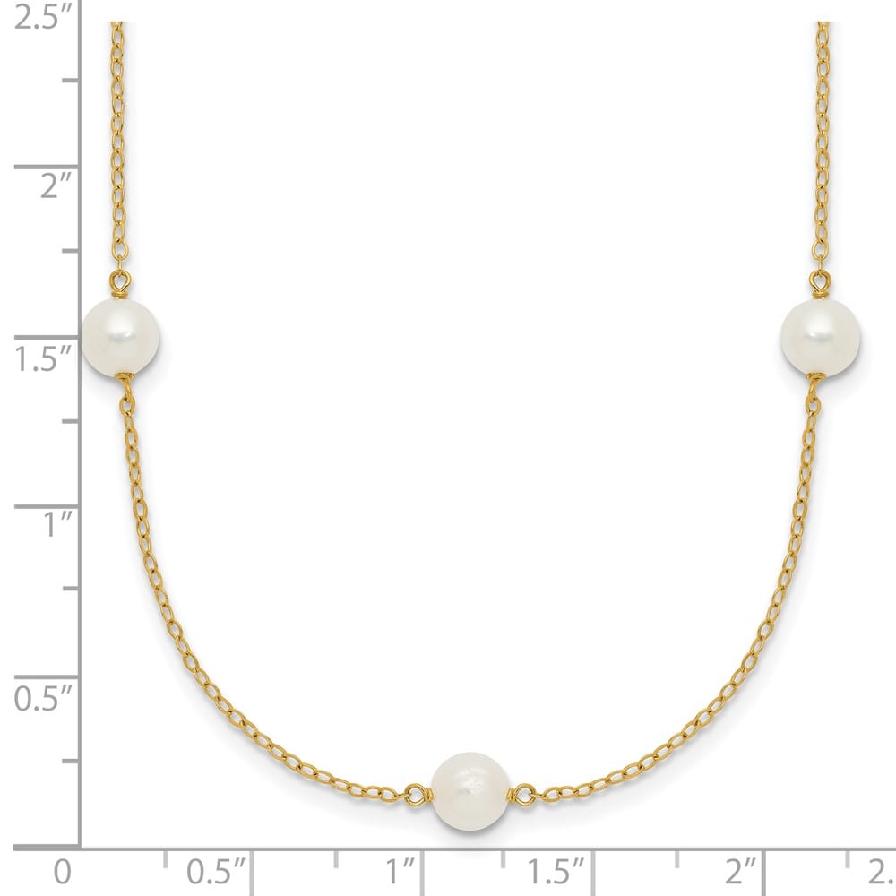 14K Yellow Gold 5-6mm White Cultured Pearl 7-Station 18 inch Necklace