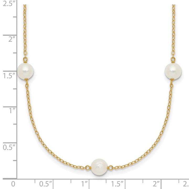 14K Yellow Gold 5-6mm White Cultured Pearl 7-Station 18 inch Necklace