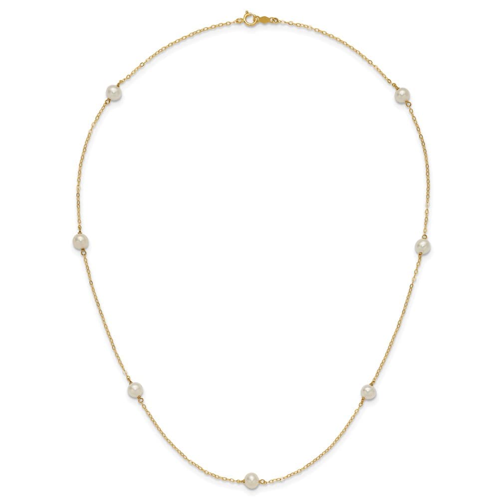 14K Yellow Gold 5-6mm White Cultured Pearl 7-Station 18 inch Necklace