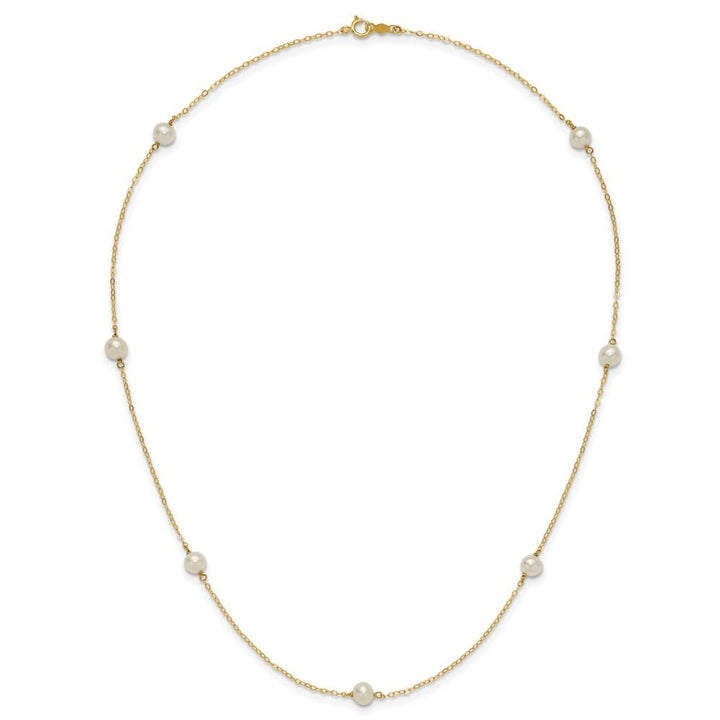 14K Yellow Gold 5-6mm White Cultured Pearl 7-Station 18 inch Necklace