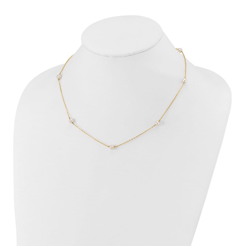 14K Yellow Gold 5-6mm White Cultured Pearl 7-Station 18 inch Necklace