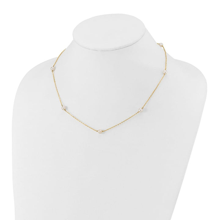 14K Yellow Gold 5-6mm White Cultured Pearl 7-Station 18 inch Necklace