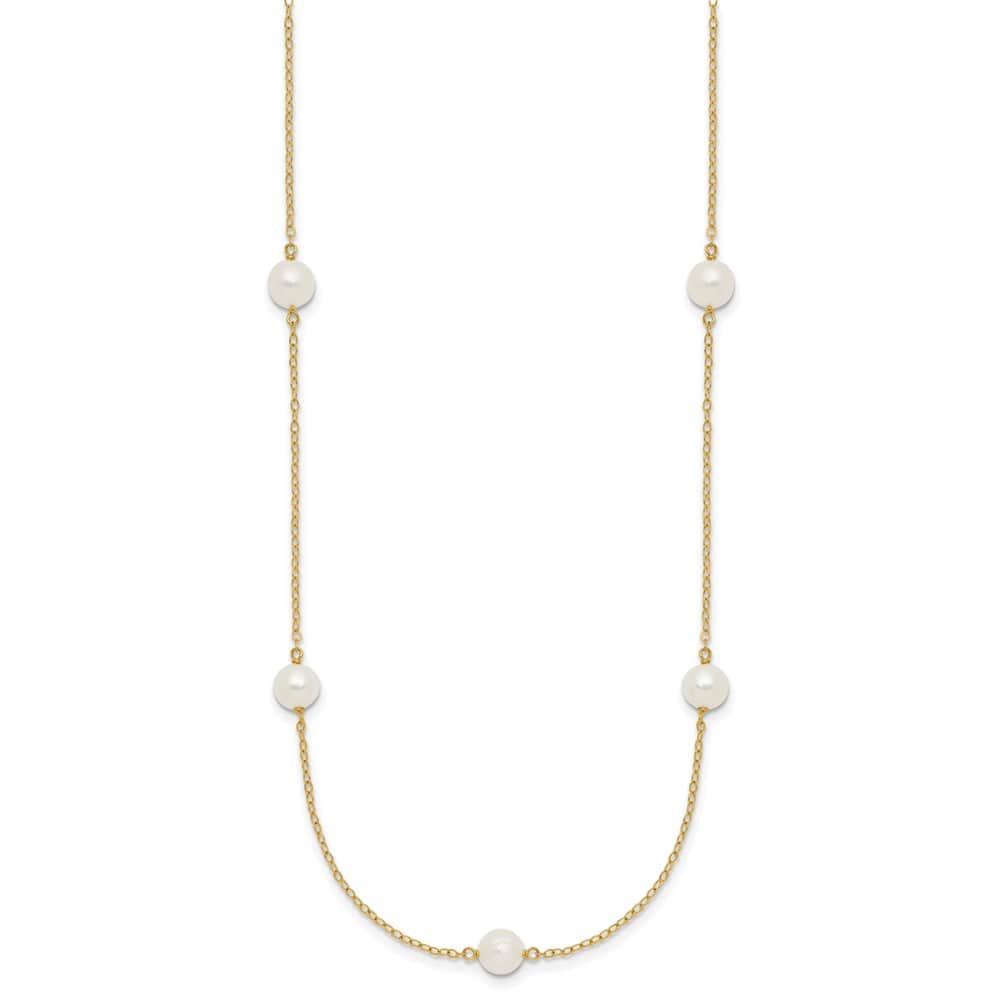 14K Yellow Gold 5-6mm White Cultured Pearl 7-Station 18 inch Necklace
