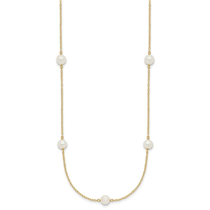14K Yellow Gold 5-6mm White Cultured Pearl 7-Station 18 inch Necklace