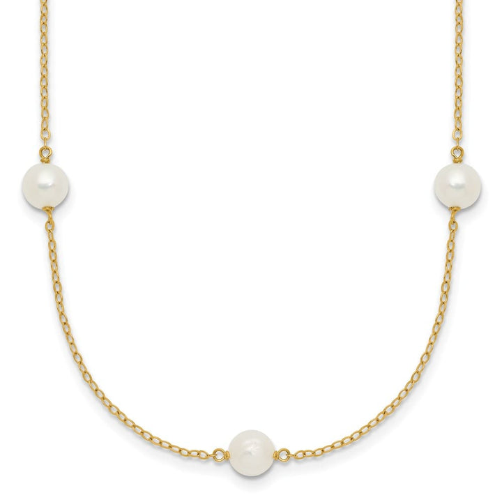 14K Yellow Gold 5-6mm White Cultured Pearl 7-Station 18 inch Necklace