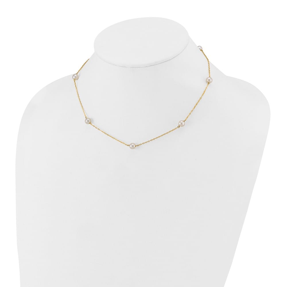 14K Yellow Gold 5-6mm White Near-Round Cultured Pearl 16 inch Necklace