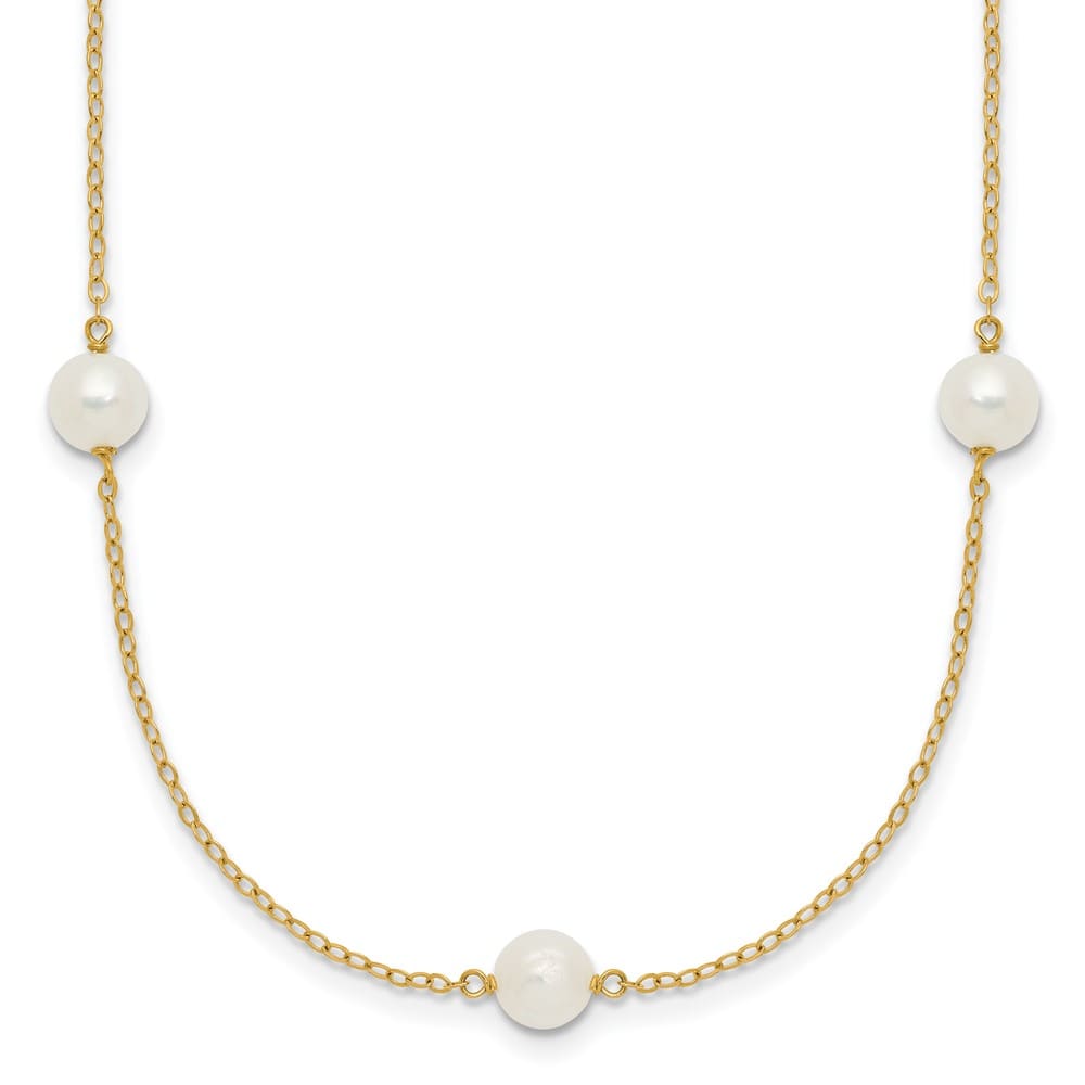 14K Yellow Gold 5-6mm White Near-Round Cultured Pearl 16 inch Necklace
