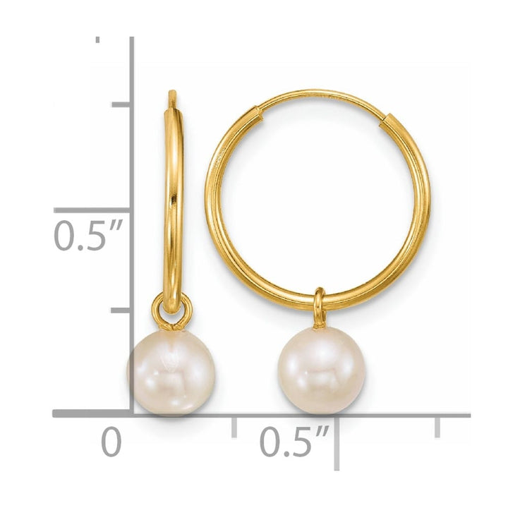 14K Yellow Gold 5-6mm White Round Freshwater Pearl Dangle Earrings