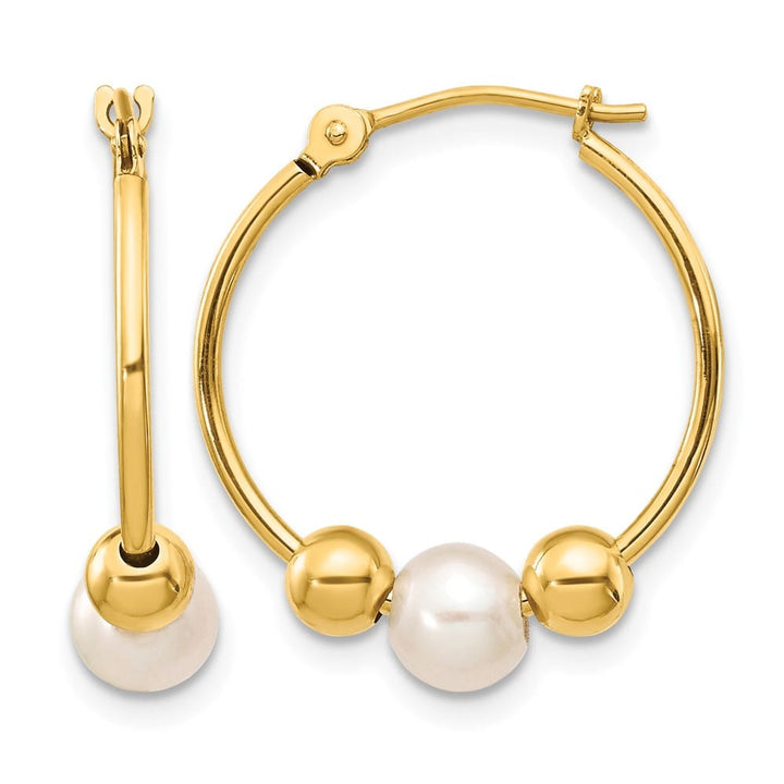 14K Yellow Gold 5-6mm White Semi-round Freshwater Pearl and Earring