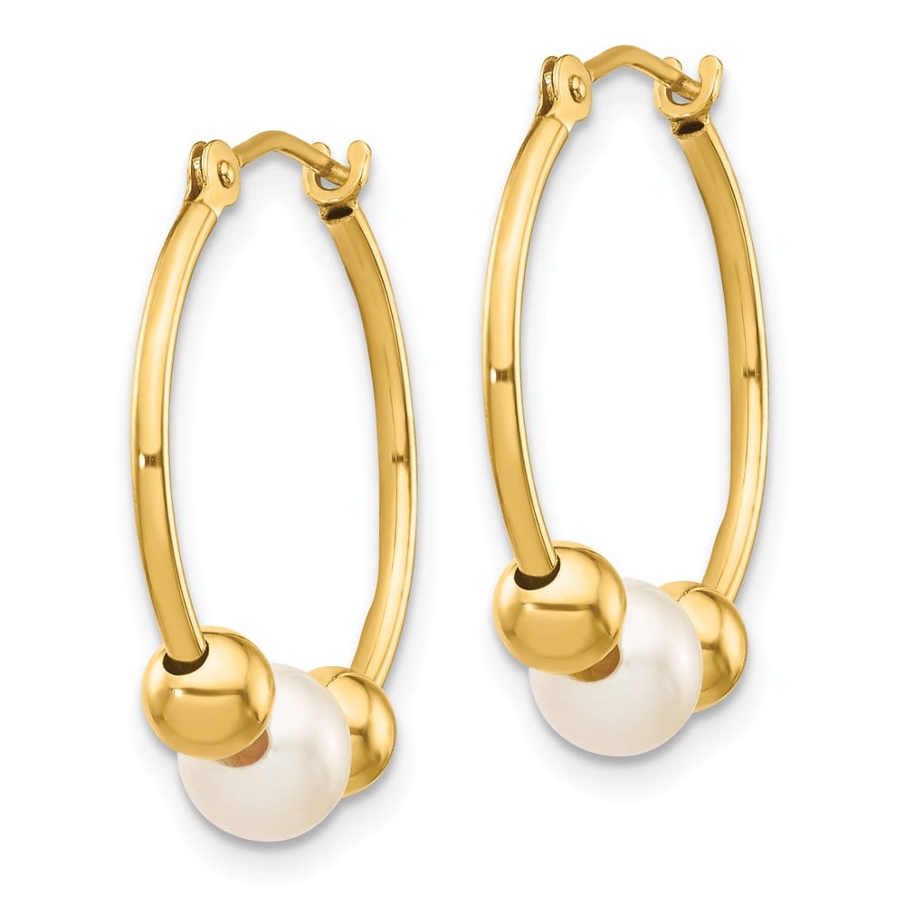 14K Yellow Gold 5-6mm White Semi-round Freshwater Pearl and Earring