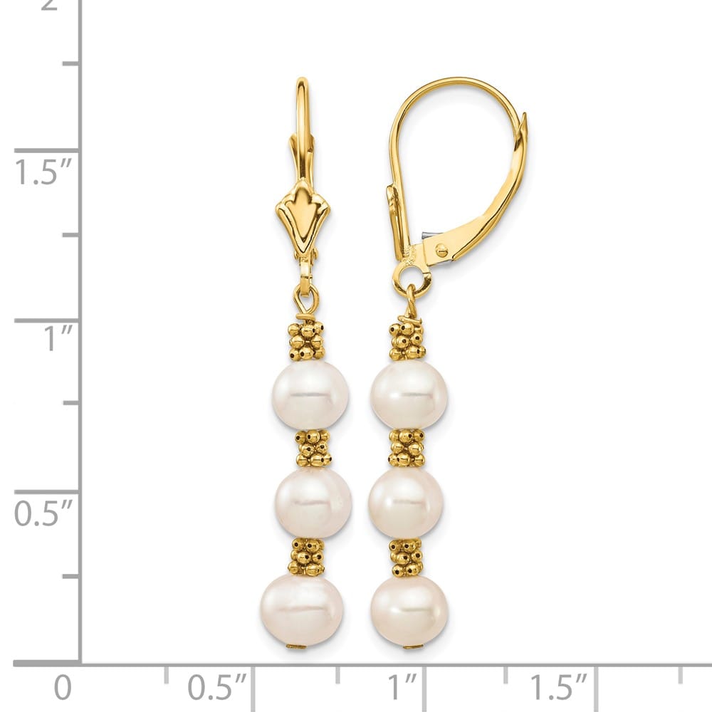 14K Yellow Gold 5-6mm White Semi-Round Freshwater Pearl Earrings