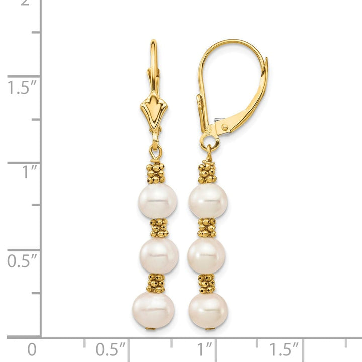 14K Yellow Gold 5-6mm White Semi-Round Freshwater Pearl Earrings