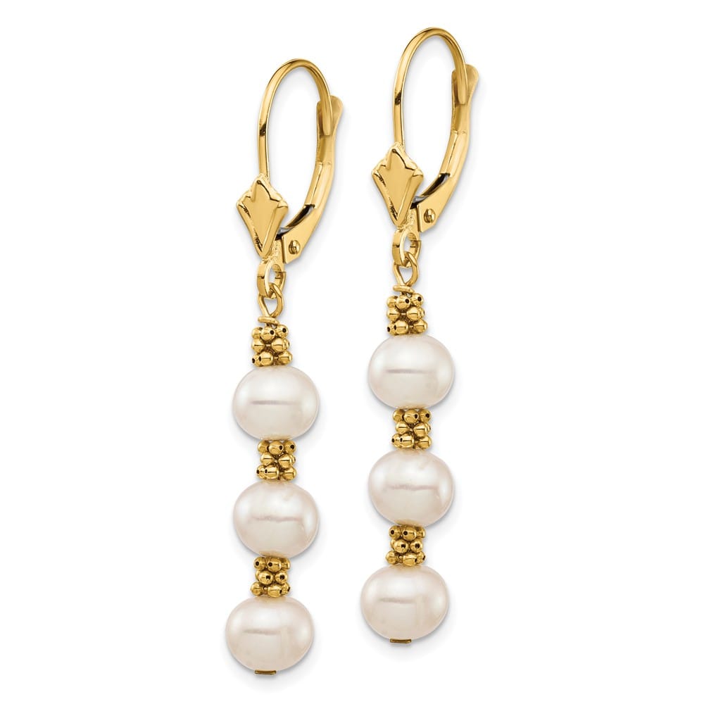 14K Yellow Gold 5-6mm White Semi-Round Freshwater Pearl Earrings