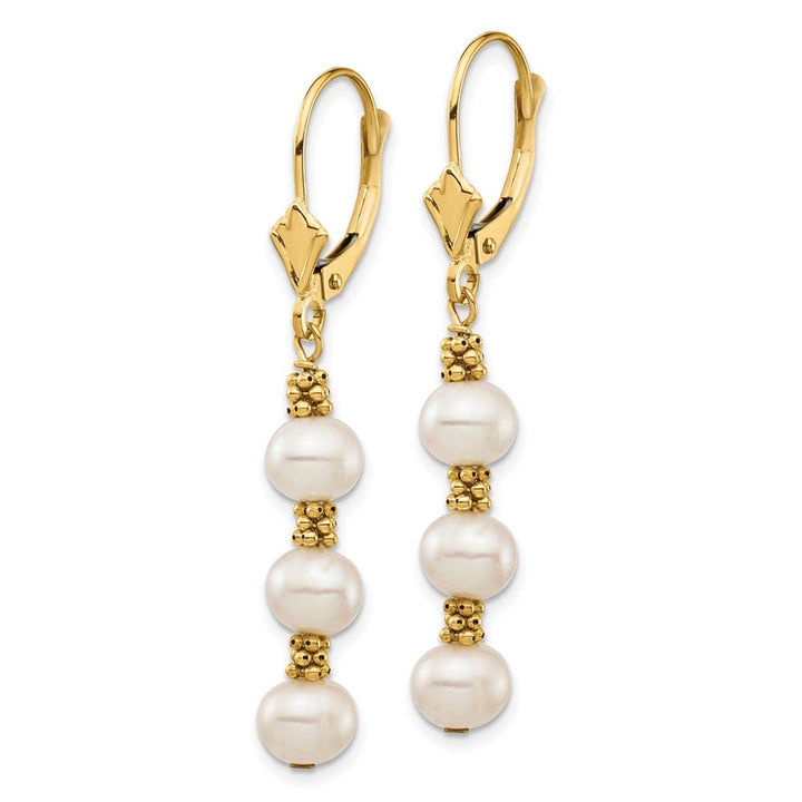 14K Yellow Gold 5-6mm White Semi-Round Freshwater Pearl Earrings